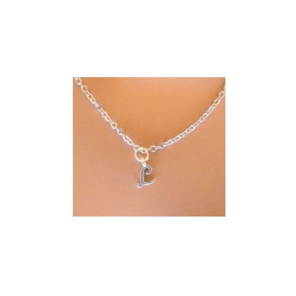 Silver Initial Necklace, Dainty Initial Necklace With Cursive Letter, Necklace - Picture 5 of 5